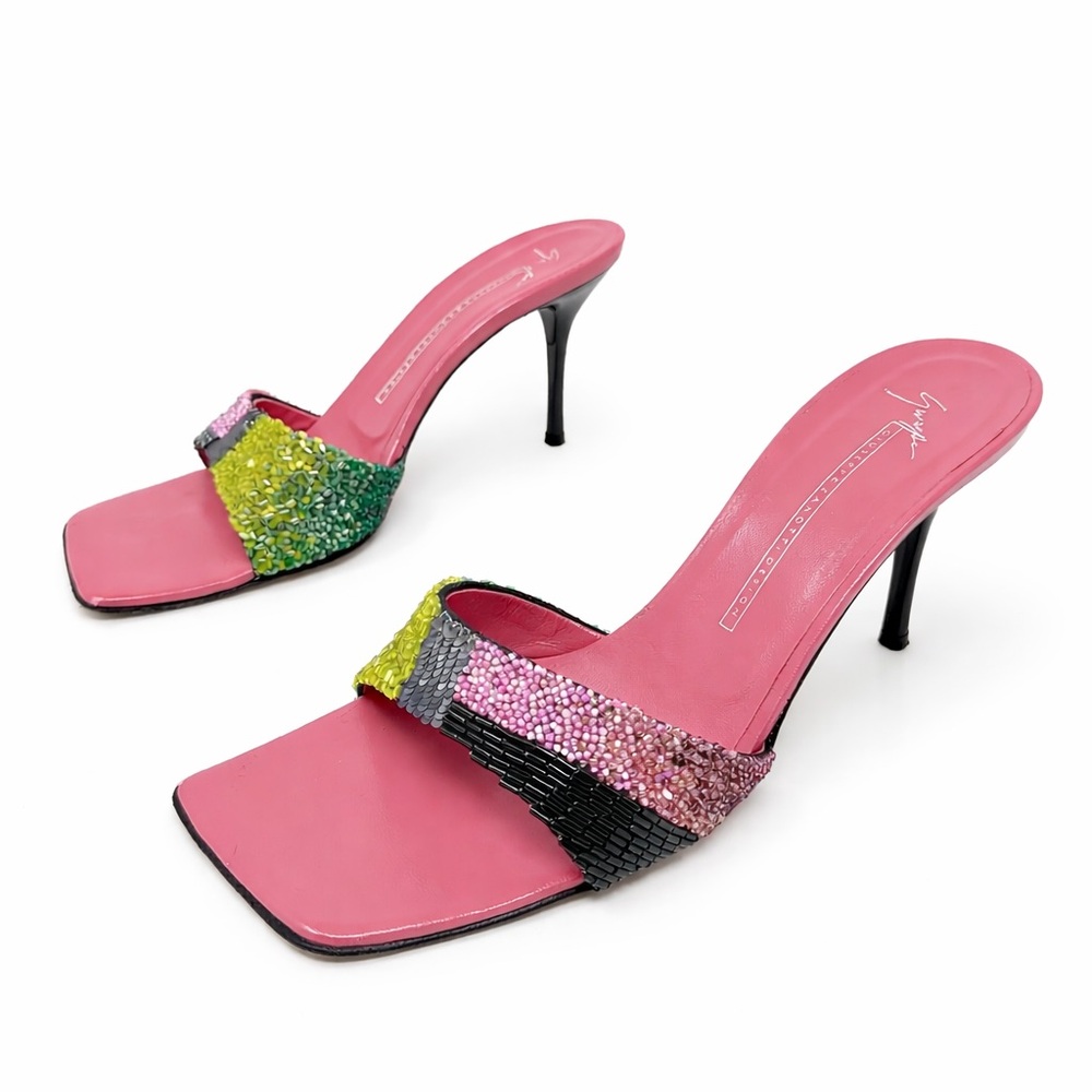 Giuseppe Zanotti Beaded Square Toe Mule Sandals Womens Size EU 38
